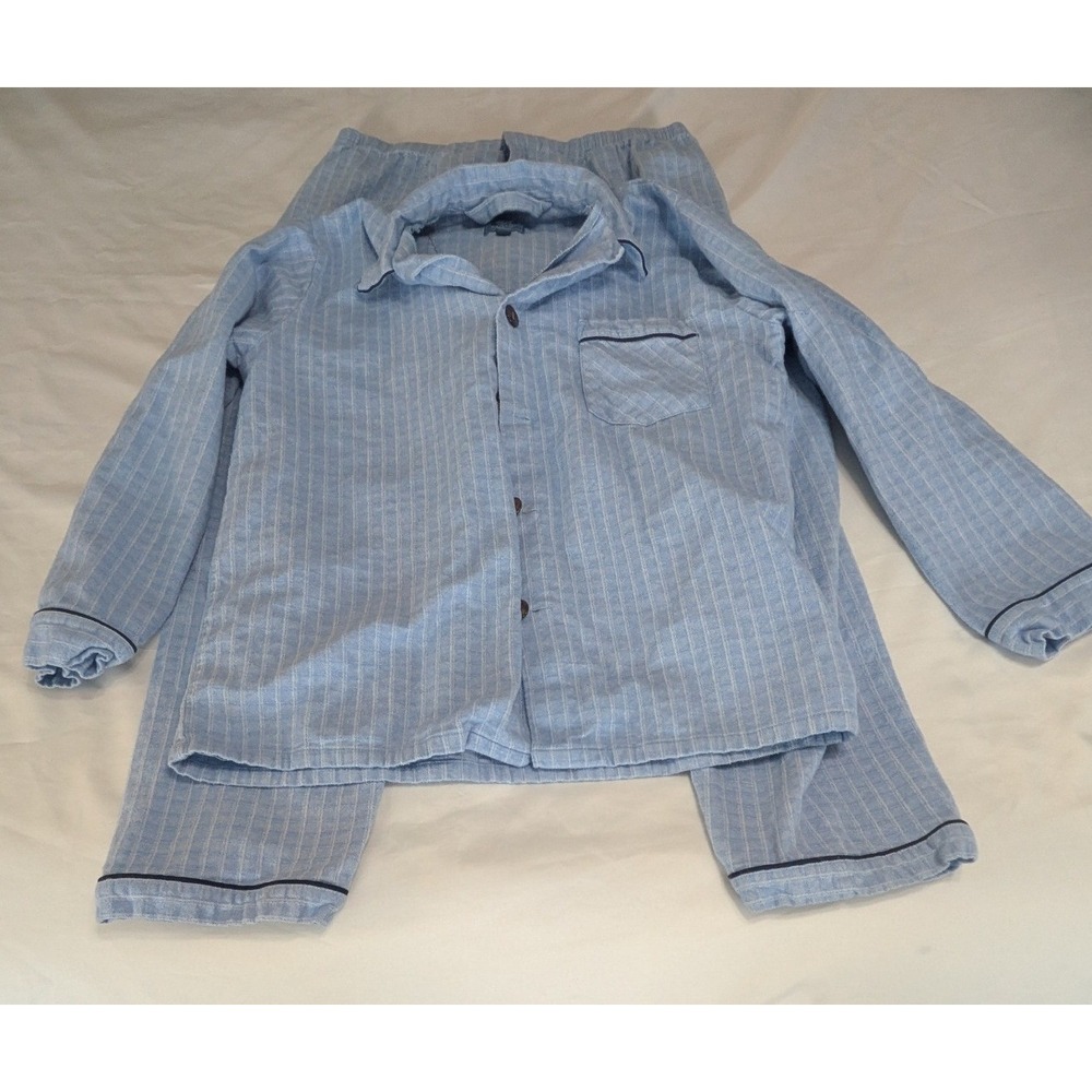 Majestic International Pajama Set Mens Large Blue Excellent Striped‎ Flannel L